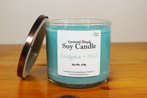 Doble Wick Eucalyptus and Mint All Natural Soy Candle Vermont Simple Beauty